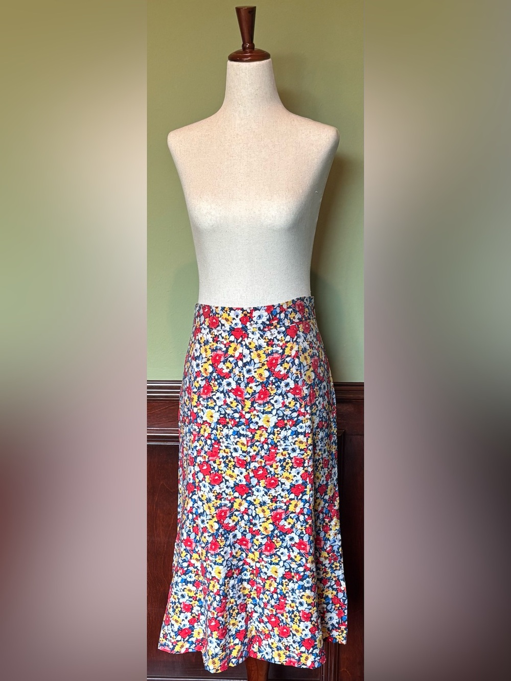 LOFT Red Multi Floral Midi Skirt
